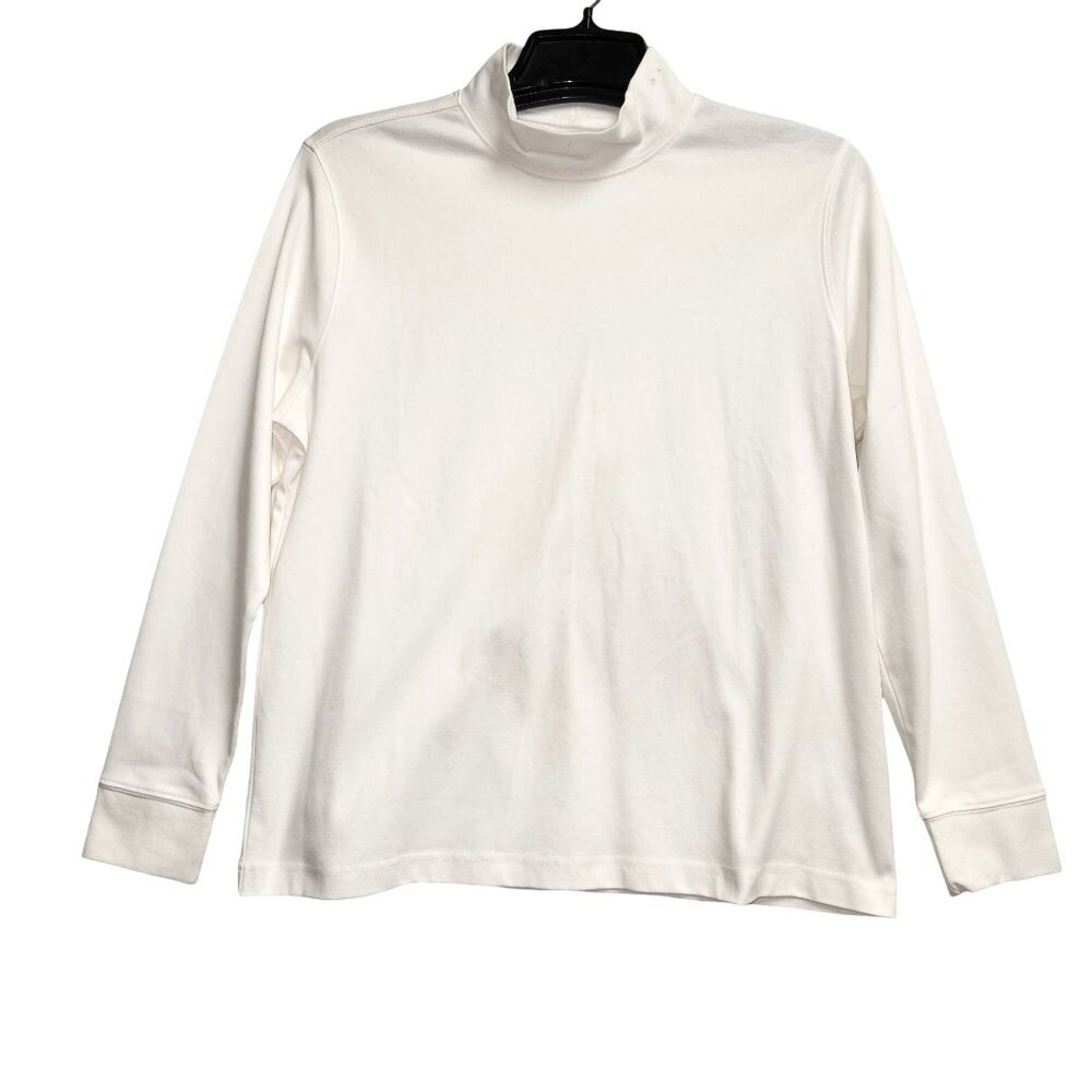 Lands End Womens Relaxed Fit Turtleneck Long Sleeve Top Size XL 18 Cotton White